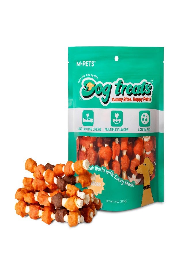 أم-بيتس مكافآت الكلاب من إم-بيتس، 5 نكهات، وجبات خفيفة على شكل كباب، مضغ طويل الأمد، مصنوعة من لحم الدجاج والبط المجفف الحقيقي، 18 قطعة من أعواد الجلد الخام - Image 1